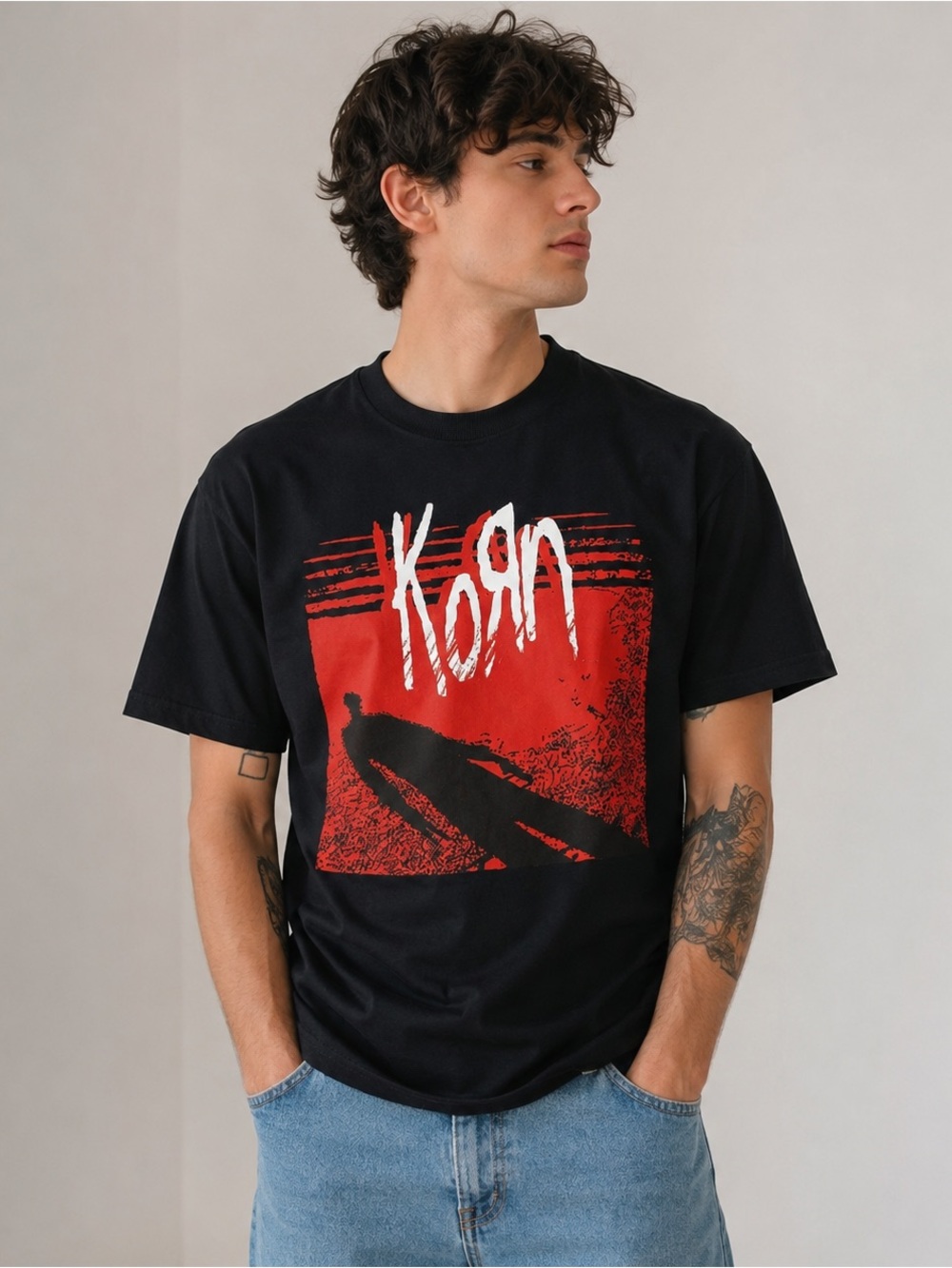 Korn Band T Shirt Mens Medium Black Red Graphic Rock Metal Music Tee‎ Cotton M